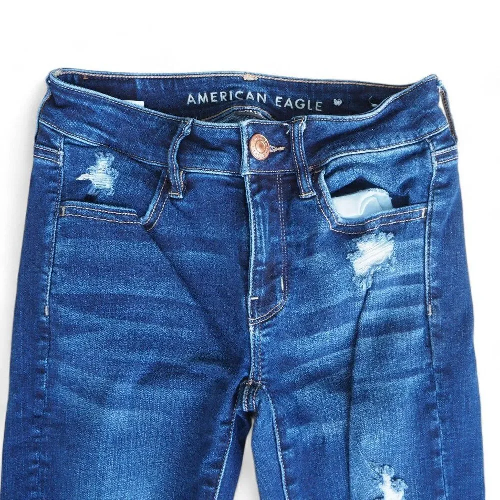 American Eagle Super Stretch Distressed Medium‎ Wash Jegging Jeans Juniors 00